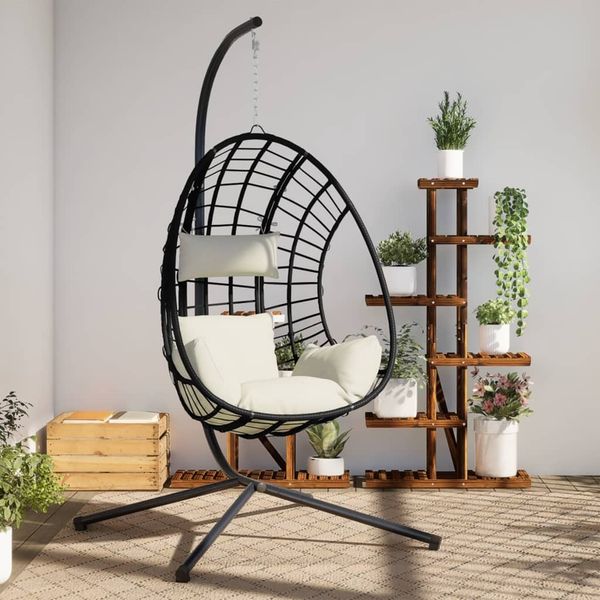 vidaXL Hängesessel Ei-Design mit Ständer Beige Rattan und Stahl 4007411