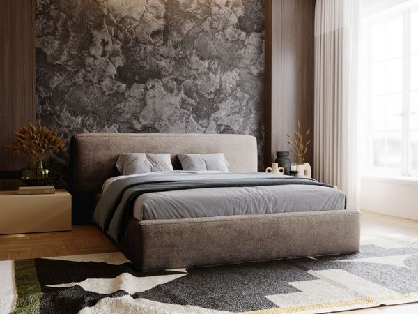 GRAINGOLD Monza Polsterbett 140x200, mit gepolstertes Kopfteil, Bettkasten, Kopfteil, Chenille-Stoff, Braun