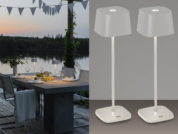 2er Set Wiederaufladbare LED Outdoor Tischleuchten dimmbar in Weiß, Höhe 36cm