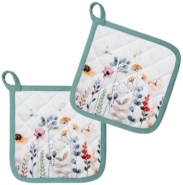 Clayre & Eef Topflappen Flowerbomb, (Set, 2-tlg, 2-teilig), hitzebeständig wattiert Pfannen Untersetzer ca. 20x20cm
