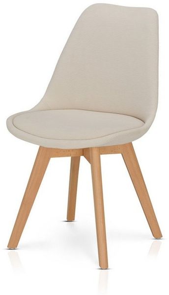 KHG Esszimmerstuhl Küchenstuhl Creme, bis 150 kg belastbar, Skandi Look, Massivholz, 4-Fußgestell, Kunststoffsitzschale mit Cordstoffbezug