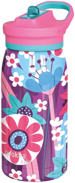 Quokka Pop Kids Trinkflasche BLOOMING GARDEN 445 ml mit Trinkhalm & Tragekupplung