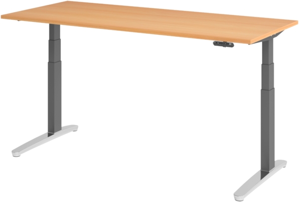 bümö elektrisch höhenverstellbarer Schreibtisch 180x80 cm mit Memory-Steuerung - Design Schreibtisch höhenverstellbar elektrisch, elektrischer Schreibtisch Buche, Gestell graphit/alu, XBHM19-6-GC