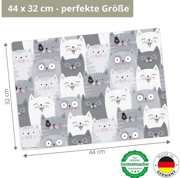 Tischsetmacher Platzset Tischset, Platzset abwaschbar - für Kinder - Katzen Konferenz, (aus erstklassigem Vinyl (Kunststoff - BPA-frei), 1-St, 44 x 32 cm - rutschfeste Tischdekoration), Made in Germany