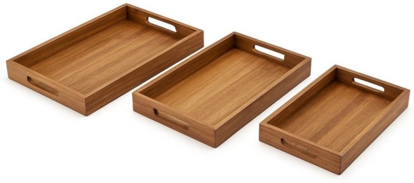 HAC24 Servier-Set 3er Set Serviertablett Servierbrett Holztablett Deko Tablett, Akazie, (3-tlg), mit Griffen Akazienholz 3 Größen