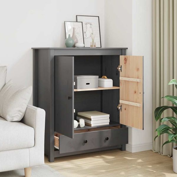 Highboard, BuffetSchrank, Büroschrank Grau 83x41,5x100 cm Massivholz Kiefer