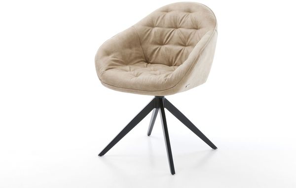 Drehstuhl Gaio-Flex Mikrofaser Beige Vintage Kreuzgestell breit Schwarz 360° drehbar Wippfunktion