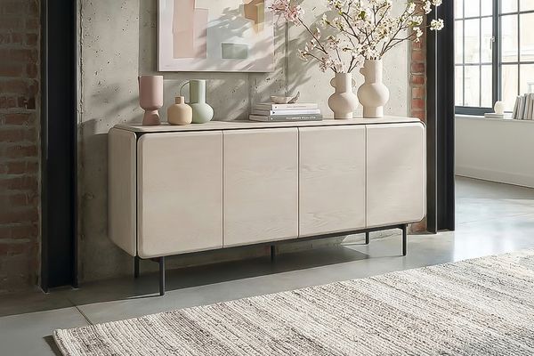 KAWOLA Sideboard AVRIL 4 Türen Eiche grau 87 x 40 x 181 cm