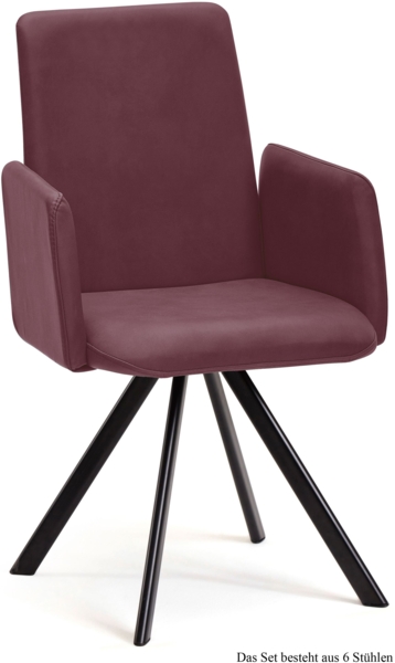 Armlehnstuhl drehbar (6er-Set) Denys 52x92x60 Schwarz/Marsala