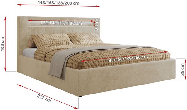 Polsterbett GOLD 5 CLASSIC 200 x 200 cm mit LED-Beleuchtung & Bettkasten, Doppelbett inkl. Lattenrost, Metall-Lift-System & Stauraum, Foam Matratze - Creme Plüsch - MIRO LUX Bild 4