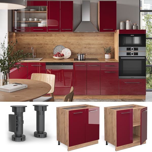 Küchenunterschrank Fame-Line Bordeaux Hochglanz 80 cm mit Regal, AP Anthrazit Vicco Bild 2