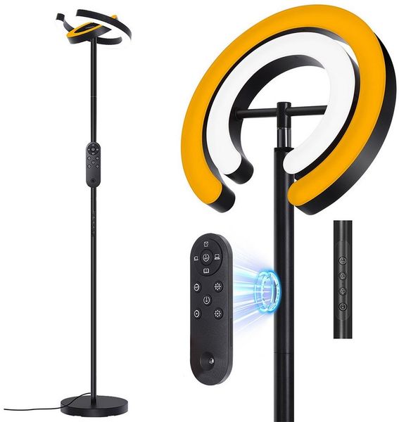 Rosnek Stehlampe Wohnzimmer stehlampe dimmbar, 7 Farbtemperaturen, 5 Helligkeitsstufen, 190CM, Magnetisch Fernbedienung und Touch-Contro für Wohnzimmer