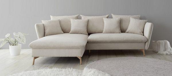 andas Ecksofa MERLE, 258 cm, L-Form, traumhafter Cord, mit Bettfunktion und Bettkasten, Liegefläche 224 x 139