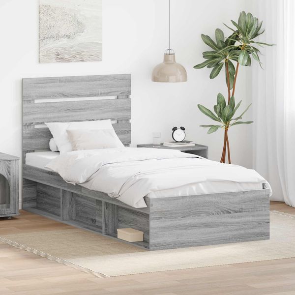 vidaXL Bettrahmen Graues Sonoma 75 x 190 cm Massives Kiefernholz 3411805