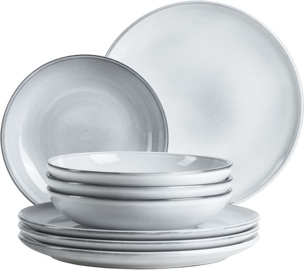 Teller Set für 4 Personen mit Speisetellern und Suppentellern in moderner nordischer Form, 8-teiliges Tafelservice; Blau
