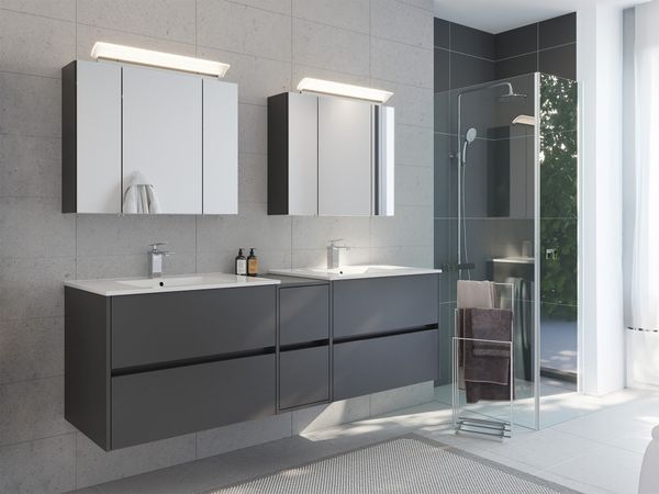 Badmöbelset Taifun 190cm 3tlg mit 2x Spiegelschrank grafit : Grafit