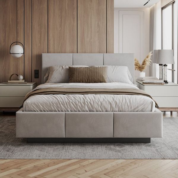 FDM Polsterbett ALMADA modern mit Bettkasten MADE IN EU - mit Trinity Velours Bezug (verfügbar 90x200 120x200 140x200 160x200 180x200cm, Bettrahmen, Bett, mit großen gepolsterten Kopfteil, mit Bettkasten zum aufklappen), Hebbarer Metallrahmen, Bettkast...