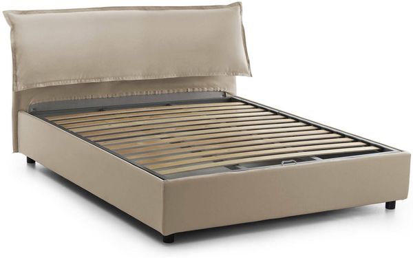 Dmora Apaia Doppelbett, Bettkasten mit abnehmbarem Bezug, gepolstertem Kopfteil und Bettkastenrahmen, 100 % Made in Italy, geeignet für Matratzen 160 x 200 cm, Beige