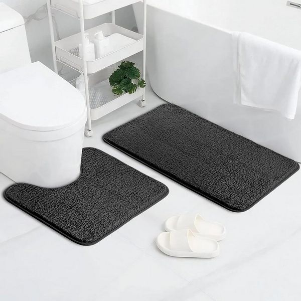 FELIXLEO Badematte Badematte 2er Set, 50x80cm & 50x40cm U-Form, Dunkelgrau