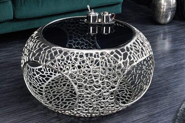riess-ambiente Couchtisch SPIN Ø75cm silber / schwarz (Einzelartikel, 1-St), Wohnzimmer · Glas · Metall · rund · mit Stauraum · handmade · Design