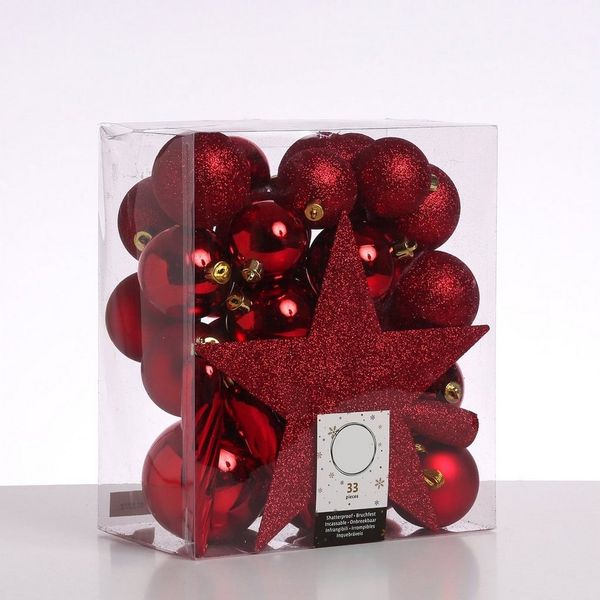 MARELIDA Weihnachtsbaumkugel Christbaumkugeln Weihnachtskugeln mit Stern Baumspitze rot 33 Stück (33 St)