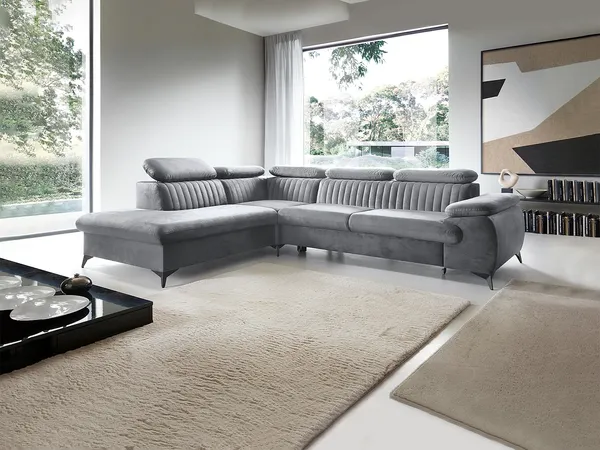 Vente-unique - SAMARA Sofa SamtStoff Grau - B 221 cm x H 75 cm x L 275 cm