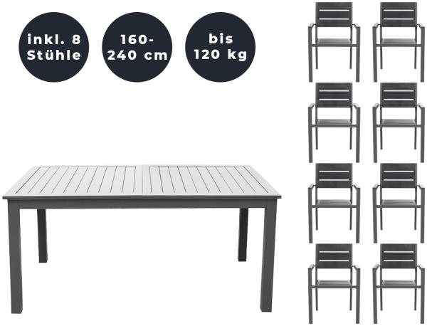 HOME DELUXE Garten-Sitzgruppe ausziehbar CASA MADERA - 160/240 x 100 cm 8 Stühle