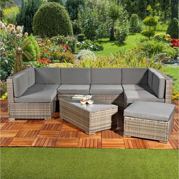 Melko Gartenlounge-Set Sitzgruppe Gartenlounge Sitzgarnitur Set aus Polyrattan XXL Lounge, (Set, Lounge), Kissen inkl. Reißverschluss, daher abnehm- und waschbar