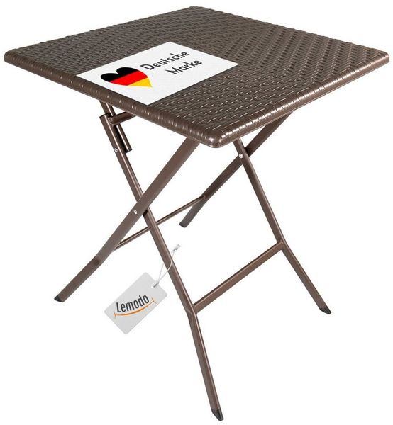 Lemodo Gartentisch Klapptisch mit Tischplatte in Rattan-Optik, 62x62 cm, Rattan-Optik