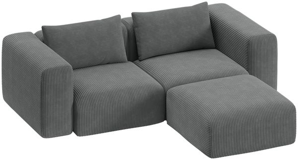 skølm 'Hårga' Sofa 2-Sitzer mit Hocker & 2 Kissen, Vollschaumcouch mit Federkern und Vakuum-Kompression, kein Aufbau erforderlich, Cord dunkelgrau