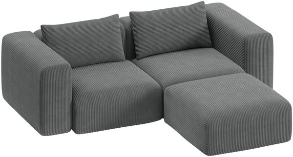 skølm 'Hårga' Sofa 2-Sitzer mit Hocker & 2 Kissen, Vollschaumcouch mit Federkern und Vakuum-Kompression, kein Aufbau erforderlich, Cord dunkelgrau