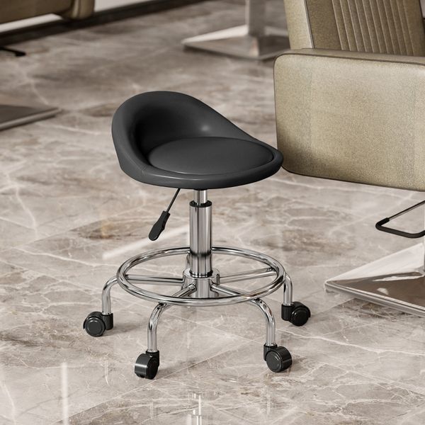 Arbeitshocker höhenverstellbar mit Rückenlehne – Rollhocker Drehhocker, Kunstleder, 120 kg, für Salon, Bar, Tattoo Studio