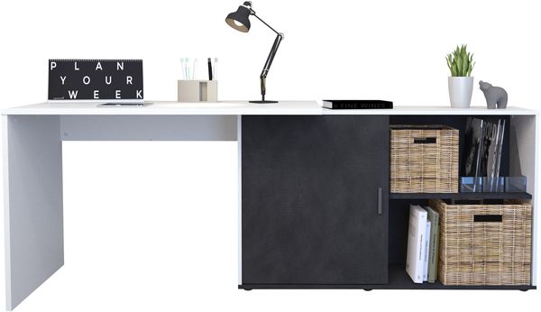 FMD Möbel - VALLEY - Schreibtisch - melaminharzbeschichtete Spanplatte - weiß Perl / Matera - 118 x 75 x 124,5cm