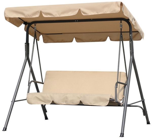 Angel Living Hollywoodschaukel 3-Sitzer Hollywoodschaukel Gartenschaukel mit neigbarem Sonnendach, 3-Sitzer, Aluminium Schaukelbank mit wetterfesten Polstern