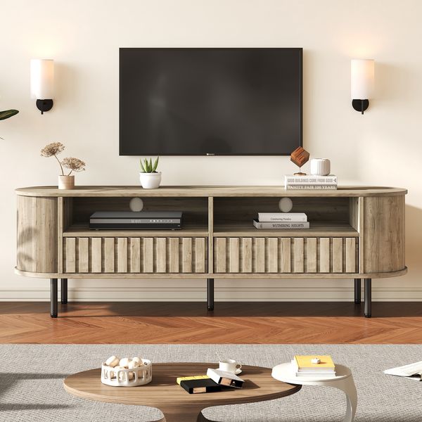 TV-Schrank 160 x 40 x 48 cm in Naturholzoptik, MDF mit 2 Schubladen und 5 Stützbeinen
