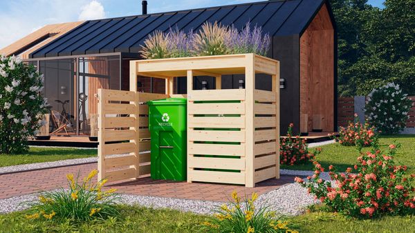 Karibu Mülltonnenbox Mülltonnenunterstand mit Hochbeet, naturbelassen oder anthrazit