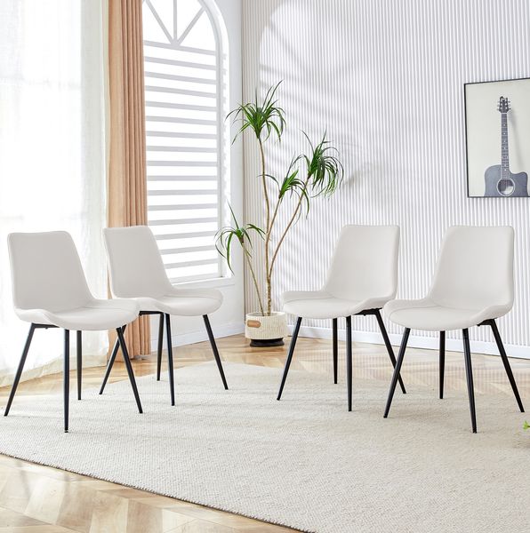 Esszimmerstuhl H 83 x T 50 x B 47 cm aus Kunstleder und Metall in Weiß/Schwarz, ergonomische Form im modernen Design, 4er-Set