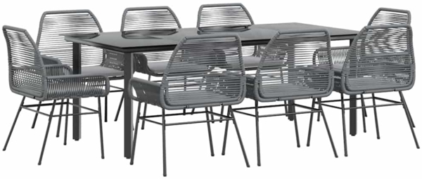 vidaXL 9-tlg. Garten-Essgruppe mit Kissen Grau Poly Rattan Glas 3334582