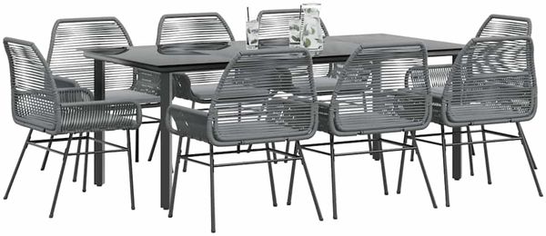 vidaXL 9-tlg. Garten-Essgruppe mit Kissen Grau Poly Rattan Glas 3334582