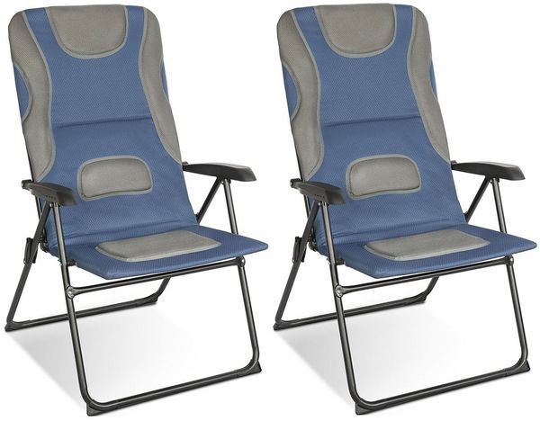 HOMECALL Gartenstuhl Hochlehner Campingstuhl Klappstühle Gepolstert Faltstuhl Balkonstuhl (Anglerstuhl, 2 St), mit 5-Fach Verstellbare lehne, für Camp Garten Balkon, Belastbar 150KG