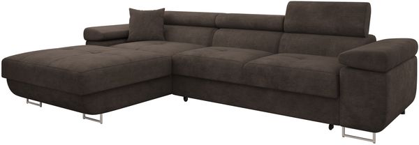 Ecksofa Torezio Mini mit Bettkasten, Schlaffunktion und Einstellbare Kopfstützen (Farbe: Lumo 40, Seite: Links)