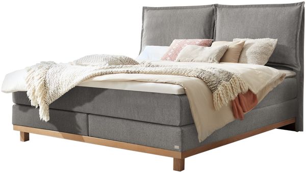 Zamora Boxspringbett grau Eiche MassivholzPolyester/Polyamid/Viskose 203cm x 172cm x 128cm
