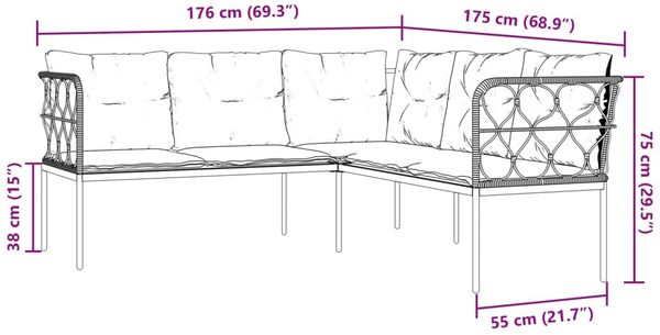 vidaXL Garten-Sofagarnitur mit Kissen Schwarz Stahl und Textilene 3283748 Bild 10