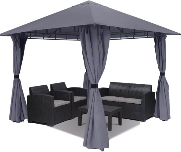 Sekey Garten Pavillon 3x3 m Wasserdicht Stabil Partyzelt, Gartenzelt mit 4 Seitenteile Reißverschluss, 180g/㎡ Polyester, Taupe