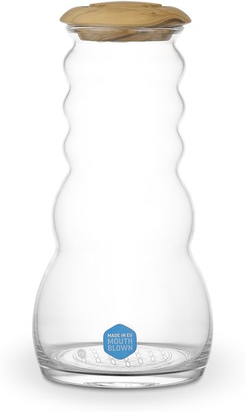 Krug Cadus Family 1,5l white - Blume des Lebens - Olivenholzdeckel - mundgeblasen