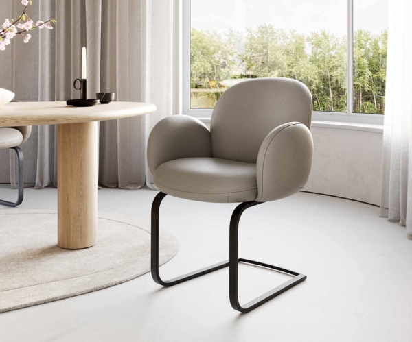 Freischwinger Nube-Flex mit Armlehnen Echt-Leder Schlamm Freischwinger flach Schwarz Taschenfederkern