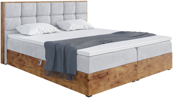MEBLINI Boxspringbett LOFTY 1 200x200 cm mit Bettkasten - H3/Hellgrau Samt Polsterbett - Doppelbett mit Topper & Taschenfederkern-Matratze Bild 2