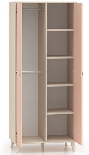 Lomadox Kleiderschrank MODICA-131 in sandbeige mit rosa, 80cm breit, 2-trüig, Softclose-Funktion