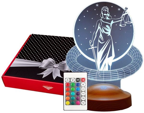 Geschenkelampe LED Nachttischlampe Gerechtigkeit Geschenk für Berufs Einsteiger 3D Anwaltslampe, Leuchte 7 Farben fest integriert, Geschenk für Berufseinstieg, Rechtsanwalt
