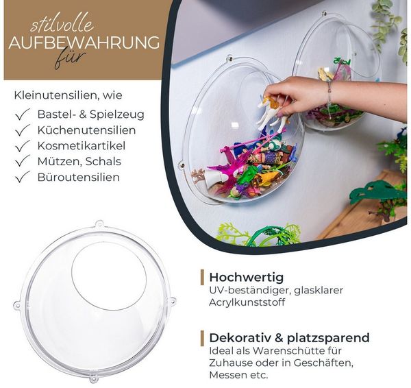 HMF Deko-Wandregal DIY-Acrylhalbkugel, Wandregal Kinderzimmer, 1 St, Kinderregal für Spielzeug, Bausteine 32 x 32 x 16 cm, transparent